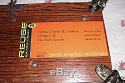 Reuge Sainte Croix CH 3/50 Glass Music Box Brass Dolphin Feet Switzerland