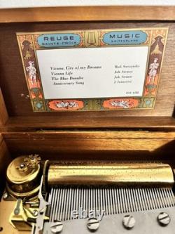 Reuge Sainte Croix Music Box Switzerland Ch 4/50 4 Songs Works Wonderfully