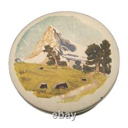 Reuge Sainte Croix Switzerland Music Box Round T. Zermatt Painted Scene Working