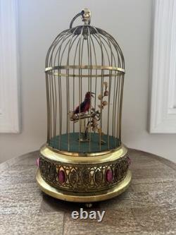 Reuge Singing Bird Cage Automaton Music Box Swiss Gold Vintage