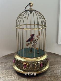 Reuge Singing Bird Cage Automaton Music Box Swiss Gold Vintage