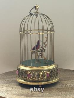 Reuge Singing Bird Cage Automaton Music Box Swiss Gold Vintage