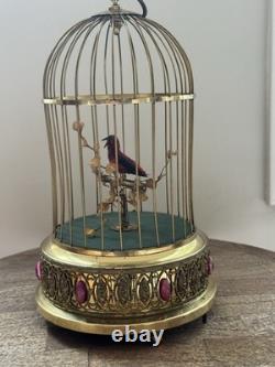 Reuge Singing Bird Cage Automaton Music Box Swiss Gold Vintage