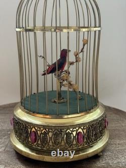 Reuge Singing Bird Cage Automaton Music Box Swiss Gold Vintage