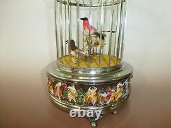 Reuge Singing Bird Cage Capodimonte Porcelain, Sterling Silver Cage (2 Birds)
