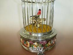 Reuge Singing Bird Cage Capodimonte Porcelain, Sterling Silver Cage (2 Birds)