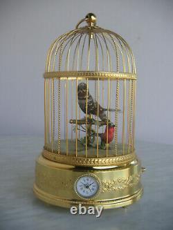 Reuge Singing Bird Music Box Clock Automat Singvogelkäfig Spieluhr Spieldose