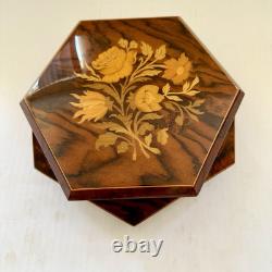 Reuge Sorrento Italy Inlaid Wood Music Box Lara's Theme Hexagon Large 9