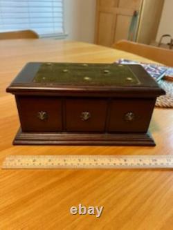 Reuge St Croix 50/4 Vintage Swiss Music Jewelry Box Wood Green Velvet Lining