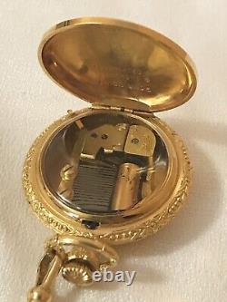 Reuge Swiss Mens Pocket Music Box Floral Design Rare Collectible With Chain