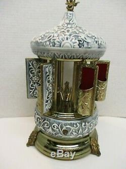 Reuge Swiss Music Box Porcelain Carousel ITALY Cigarette Cigar Lipstick Holder