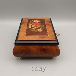 Reuge Swiss Music Box Wind Beneath My Wings #6244 with Key VIDEO, Flower Inlay