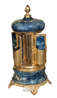 Reuge Swiss Music Box and Italian Porcelain Holder 10 Tall in Perfect Condition