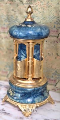 Reuge Swiss Music Box and Italian Porcelain Holder 10 Tall in Perfect Condition