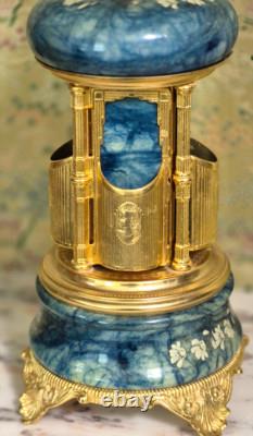 Reuge Swiss Music Box and Italian Porcelain Holder 10 Tall in Perfect Condition