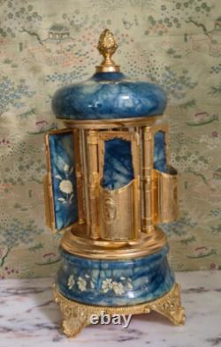 Reuge Swiss Music Box and Italian Porcelain Holder 10 Tall in Perfect Condition
