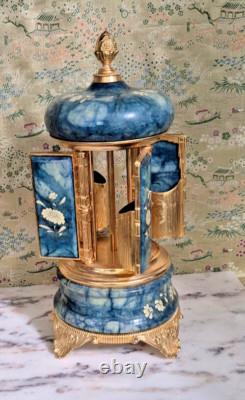 Reuge Swiss Music Box and Italian Porcelain Holder 10 Tall in Perfect Condition