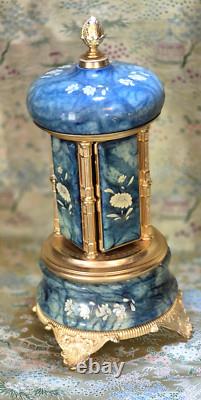 Reuge Swiss Music Box and Italian Porcelain Holder 10 Tall in Perfect Condition