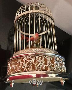 Reuge Swiss Singing Birds Silver Birdcage Automaton Saint Croix Music Box Vintag