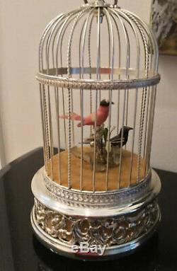 Reuge Swiss Singing Birds Silver Birdcage Automaton Saint Croix Music Box Vintag