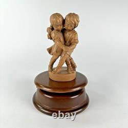Reuge Swiss Wooden Music Box Hand Carved Dancing Boy & Girl-Plays Edelweiss
