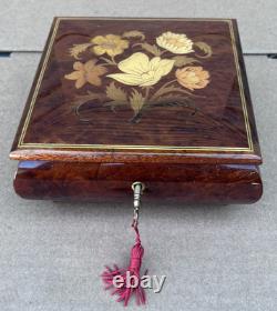 Reuge Tomorrow Wood Music Musical Jewelry Trinket Box Flower Inlay with Key