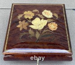 Reuge Tomorrow Wood Music Musical Jewelry Trinket Box Flower Inlay with Key