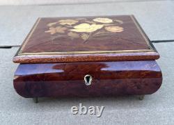 Reuge Tomorrow Wood Music Musical Jewelry Trinket Box Flower Inlay with Key
