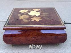 Reuge Tomorrow Wood Music Musical Jewelry Trinket Box Flower Inlay with Key