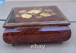 Reuge Tomorrow Wood Music Musical Jewelry Trinket Box Flower Inlay with Key