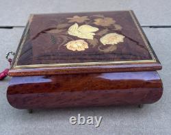 Reuge Tomorrow Wood Music Musical Jewelry Trinket Box Flower Inlay with Key