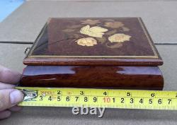 Reuge Tomorrow Wood Music Musical Jewelry Trinket Box Flower Inlay with Key