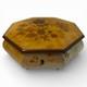Reuge Vintage 1980s Swiss Music Box Jewelry Octagon Burl Floral Inlay Wood