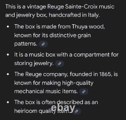 Reuge Vintage Music Box Italian Wood Wind Up Plays Wind Beneath My Wings 6308