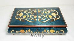 Reuge Wood Inlay Blue Large Music Box Italy12x7 18 Variations of Paganini Song