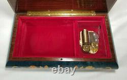 Reuge Wood Inlay Blue Large Music Box Italy12x7 18 Variations of Paganini Song