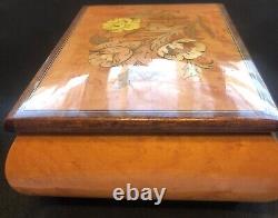Reuge Wood Inlay Lacquered Footed Jewelry Music Box Plays Music Box Dancer VGC