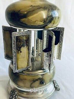 Reuge green marble and silver lipstick cigarette holder music box