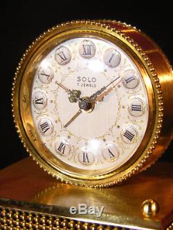 Réveil boîte à musique Solo bronze doré Reuge music box alarm clock pendulette