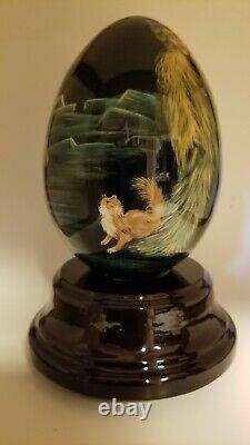 SALE $$ Reuge Whimsical Music Box Egg Cats Wind Up Base Rotates Plays Swan Lake