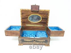 SERVICED! 6½ Antique Thorens Reuge FOLDING Music Jewelry Box INLAY Santa Lucia