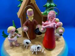 STEINBACH Music Box Nativity Carved Wood REUGE Germany Vintage 1970s Large