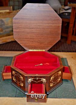 STUNNING Vintage Large SWISS Reuge Music & Jewelry Box Octagon Made in Italy