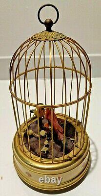 Singing Birds Automaton Brass Cage Reuge Animated Music Box! Western Germany