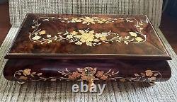 Sorento Italy Handcrafted Musical Wood Inlay Music Jewelry Trinket Box & Key Big