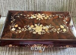 Sorento Italy Handcrafted Musical Wood Inlay Music Jewelry Trinket Box & Key Big