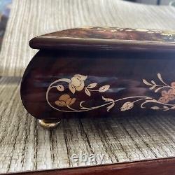 Sorento Italy Handcrafted Musical Wood Inlay Music Jewelry Trinket Box & Key Big