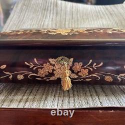 Sorento Italy Handcrafted Musical Wood Inlay Music Jewelry Trinket Box & Key Big