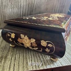 Sorento Italy Handcrafted Musical Wood Inlay Music Jewelry Trinket Box & Key Big