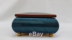 Sorrento Italy Inlaid Wood Blue Music Box Reuge Swiss Musical Movement Lute 11